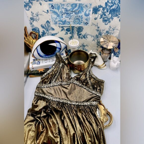 🆕 BRONX & BANCO 🧿 NWOT Star Metallic Maxi Dress w Dramatic Slits - Sz S US 4 - Picture 2 of 16
